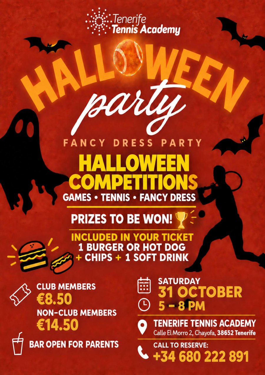 The Tenerife Tennis Academy Halloween Party poster
