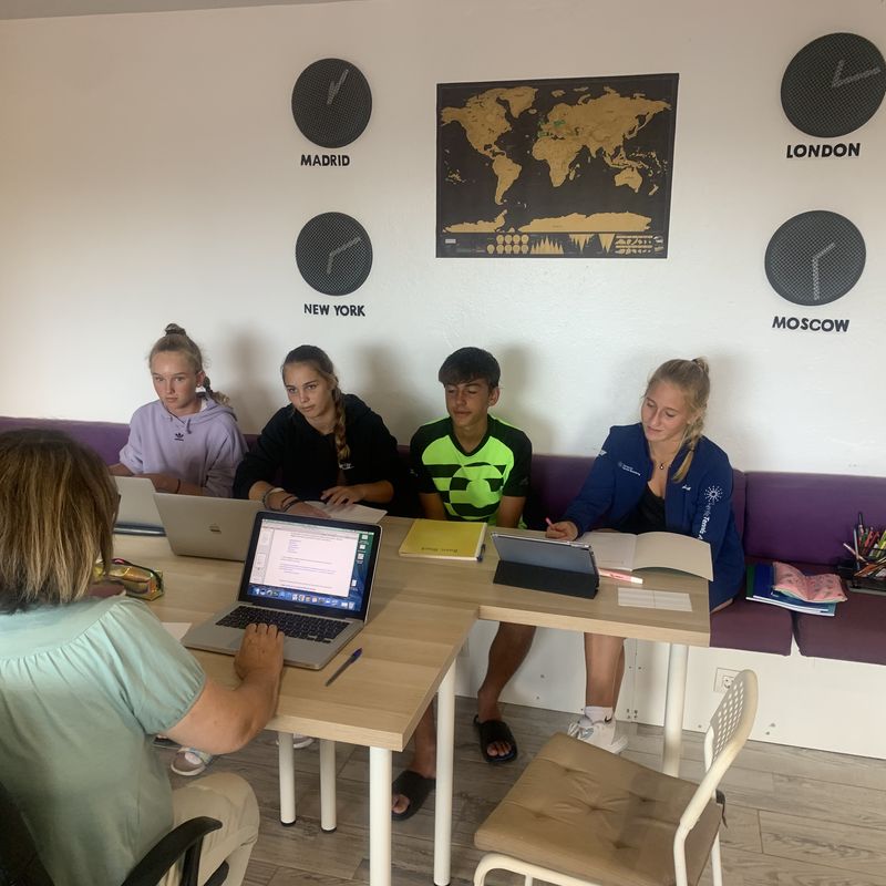 The learning centre at Chayofa, with the world clocks on the wall