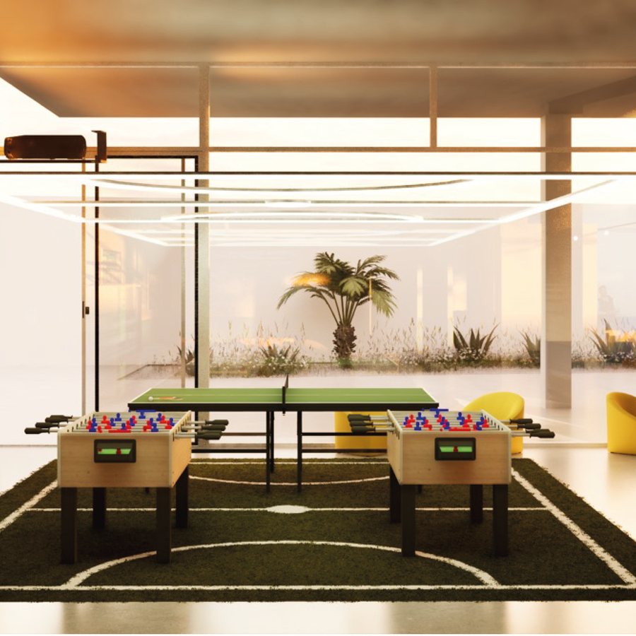 The social zone with table tennis and table football